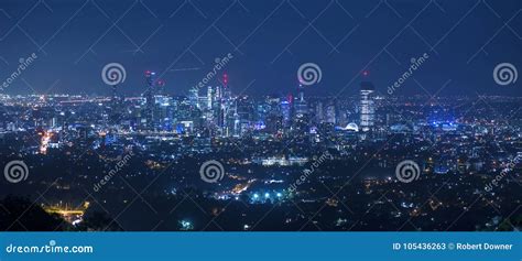 View of Brisbane from Mount Coot-tha at Night. Stock Image - Image of ...