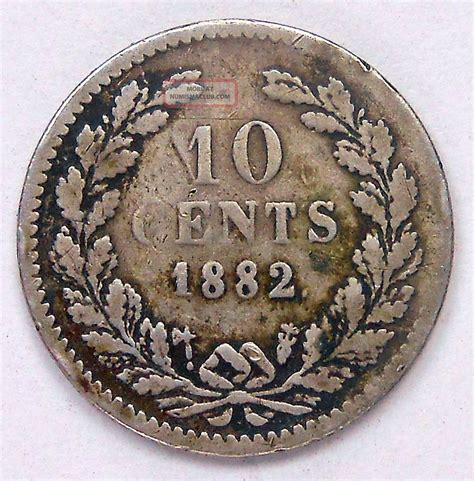 1882 Netherlands 10 Cents Vg Scarce William Iii Low Minted Old Dutch Silver Coin