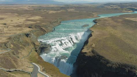 Gullfoss Waterfall on Summer Sunny Day. Landscape of Iceland. Aerial ...