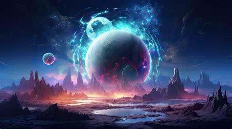 Stars, planets, fantasy landscapes of the future. Futuristic space sci ...