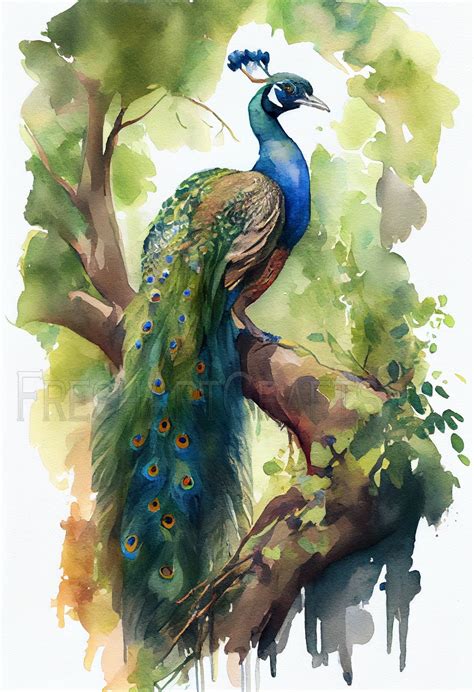 Peacock Watercolor Art Bird Painting Home Decor Bird Wall - Etsy