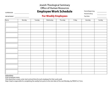 Free weekly employee work schedule template - ographymens