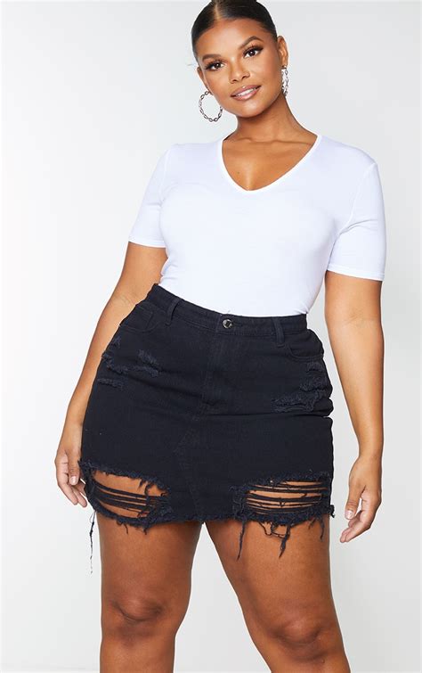 Plus Black Ripped Rip Mini Denim Skirt | PrettyLittleThing