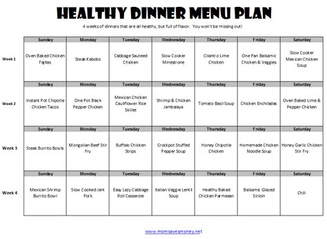 Want to eat healthy? This 4 week menu plan is for you! - Mom Saves Money