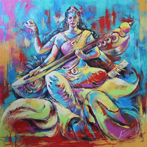 Mata Saraswati - Portrait/Figures Acrylic Painting | World Art Community