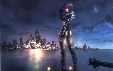 Futuristic Warrior in City: HD Wallpaper Inspired by Ghost in the Shell