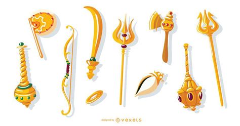 Hindu Gods weapons set - Vector download