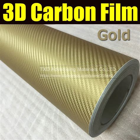 30x127CM(12"X50") Gold 3D Carbon Fiber Film Vinyl Sticker Car Body ...