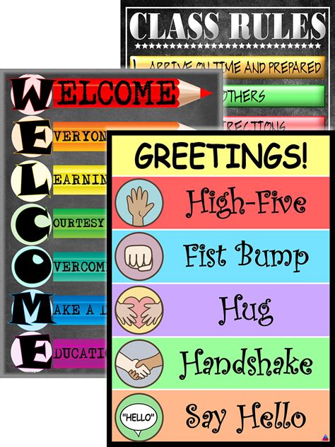 Buy Greetings, Welcome, and Class Rules s for Classroom Decorations- Laminated, Size 14x19.5 in ...