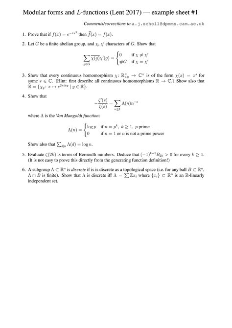 Modular Forms and L-Functions 3 Questions - Modular forms andL-functions (Lent 2017) — example ...