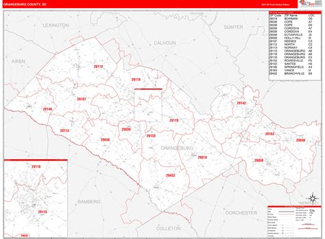 Orangeburg County, SC Zip Code Wall Map Red Line Style by MarketMAPS - MapSales