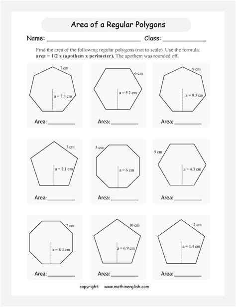 Area Of A Regular Polygon Worksheet