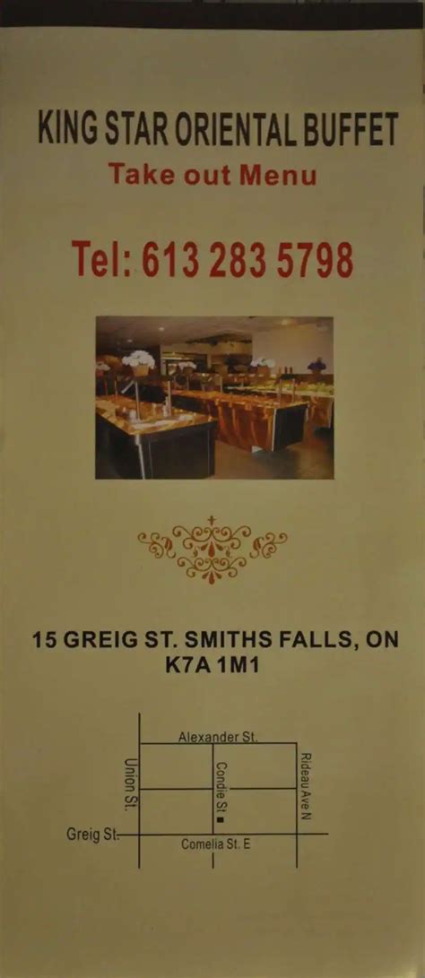 Menu at King Star Oriental Buffet restaurant, Smiths Falls