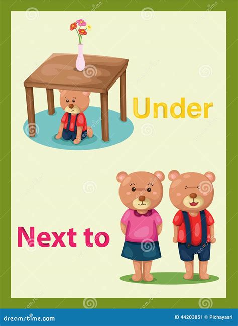 Cartoon Bear with Vocabulary Under and Next To Stock Illustration - Illustration of english ...