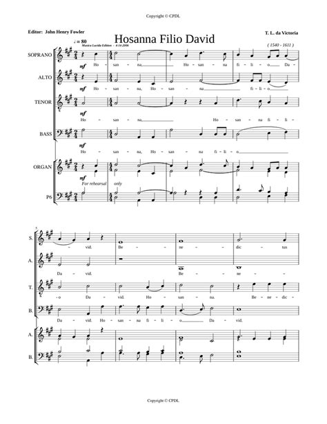 Hosanna filio David - Tomás Luis de Victoria Sheet music for Organ, Bass guitar (Mixed Duet ...