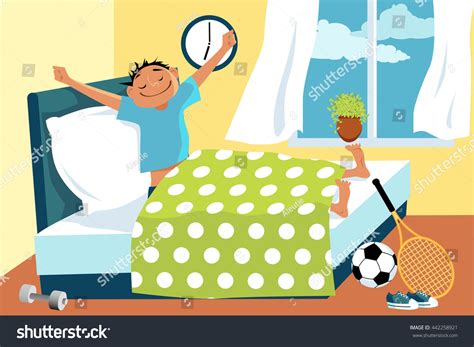 Cartoon Man Waking His Bed Early Stock Vector (Royalty Free) 442258921 ...