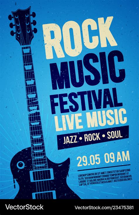 Rock festival concert poster design with guitar Vector Image