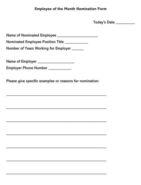 Printable Employee Of The Month Nomination Form - Printable Word Searches