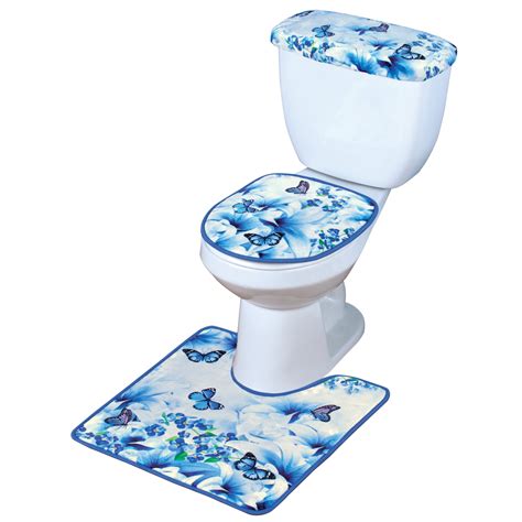 3 Piece Matching Butterfly Toilet Set - Lid Cover, Tank Cover, Contour ...