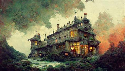 Premium Photo | Witch's house concept art illustration