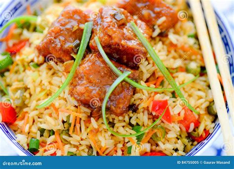 Chicken Manchurian and Singapore Fried Rice Stock Image - Image of appetizer, pork: 84755005