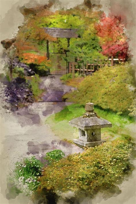 Digital watercolor painting of Japanese Zen garden landscape Photograph by Matthew Gibson - Pixels