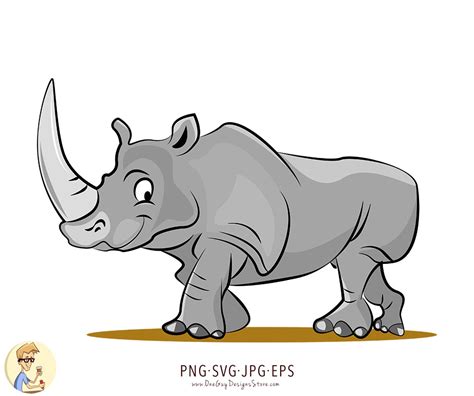 Cute Rhino Digital Clip Art SVG PNG File, Vector EPS Illustration for Personal and Commercial ...