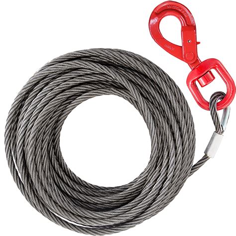 3/8" X 100' Winch Cable.Fiber Core W/Swivel Hook,Winch Line.Wrecker ...