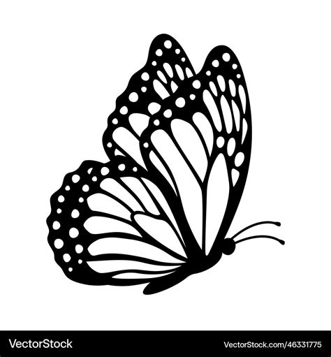 Monarch butterfly silhouette side view isolated Vector Image