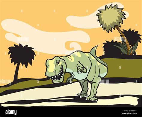 The dinosaur Tyrannosaurus Rex hunting for prey Stock Vector Image ...