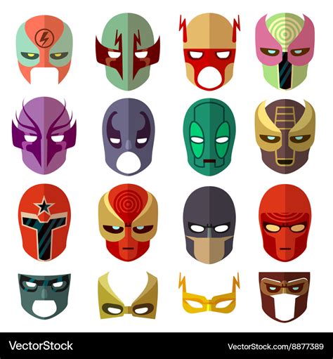 Hero mask characters flat icons Royalty Free Vector Image