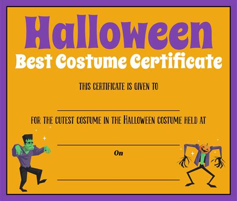 Best Costume Certificate Printable Free Web Free Halloween Award Certificates.Printable Template ...