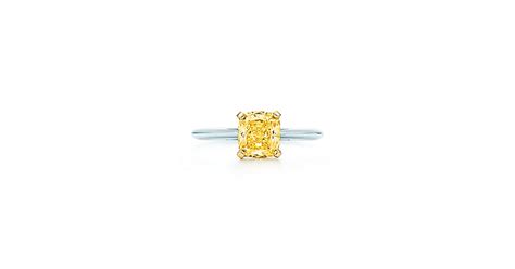 Ring in platinum with a cushion-cut yellow diamond. | Tiffany & Co.