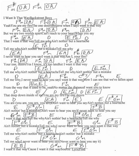 I Want It That Way (Backstreet Boys) Guitar Chord Chart - Real Key | Great song lyrics, Guitar ...