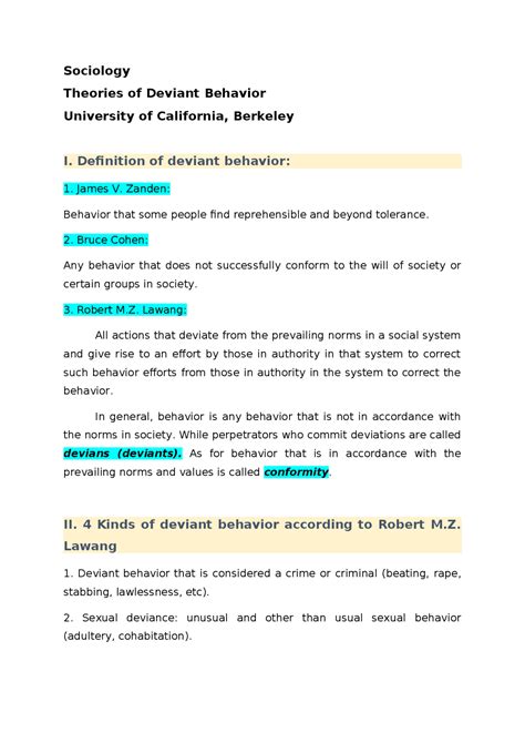 Theories of Deviant Behavior | Lecture notes Sociology | Docsity