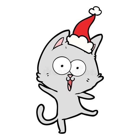 Funny Line Drawing of a Cat Wearing Santa Hat Stock Vector ...