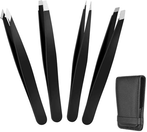 Eyebrow Tweezers Set – 4 Piece Professional Stainless Steel Precision Tweezer for Eyebrows ...