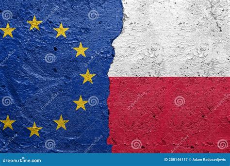 European Union and Poland - Cracked Concrete Wall Painted with a EU ...