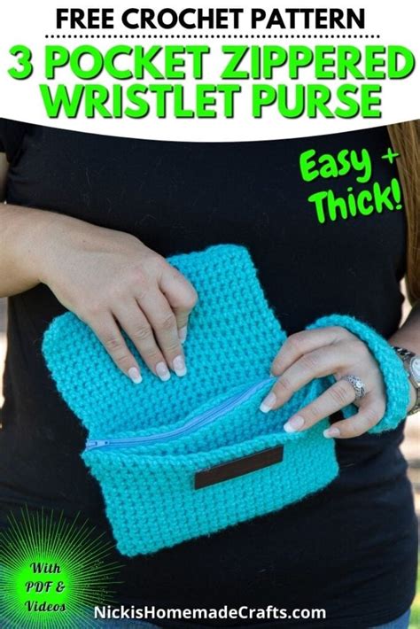 Free Wristlet Crochet Purse Pattern with 3 Pockets and Zipper - Nicki's Homemade Crafts