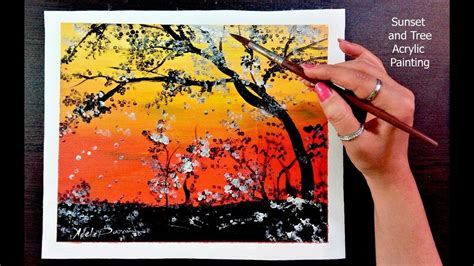 Sunset And Tree With Acrylic colors | How To Paint Easy #0028 ...