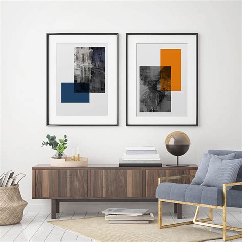 Abstract Painting Blue Orange Wall Art Three Print Set | Etsy