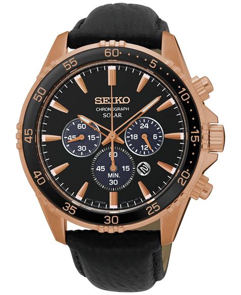 Seiko Men's Solar Chronograph Black Leather Strap Watch 44mm Ssc448 in ...