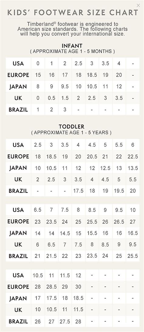 Timberland Size Chart Kids