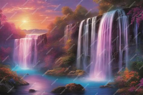 Premium AI Image | 3D Waterfall and forest Wallpaper