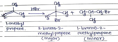 [Solved] Reaction of 2-methylpropene with HBr might, in principle, lead ...