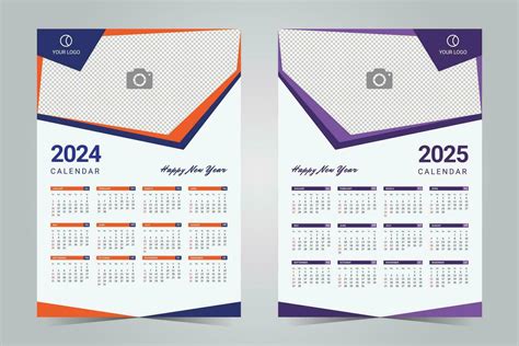 Wall calendar 2024 and 2025 template design. one page vertical calendar design 35059709 Vector ...