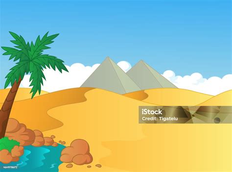 Kartun Oasis Kecil Di Padang Pasir Ilustrasi Stok - Unduh Gambar Sekarang - 2015, Afrika, Air ...