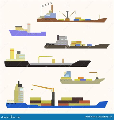 Cargo ship side view. stock vector. Illustration of delivery - 95879385