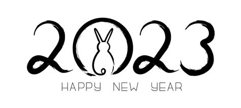 New Year drawing bunny of symbol 2023. Christmas lettering brush ...