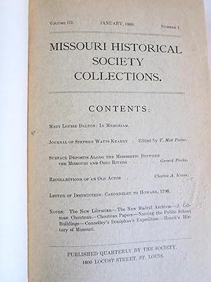 MISSOURI HISTORICAL SOCIETY COLLECTIONS, VOL. III, NO.1,2,3 (1908-1911 ...